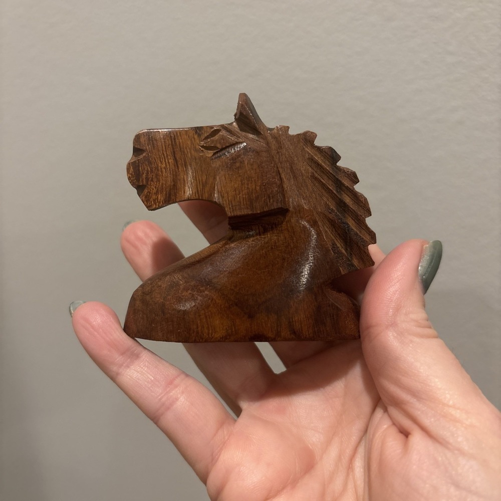 Hand Carved Ironwood Horse Head 2.5" Sculpture Trinket Shelf Sitter Equestrian